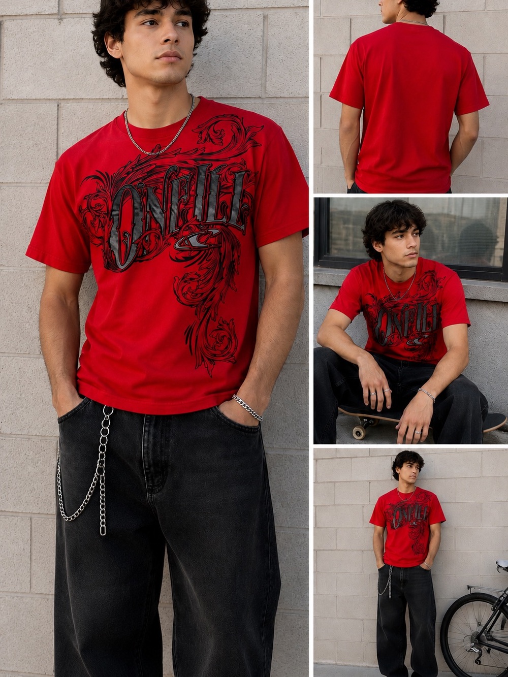 O’Neill Red Graphic T-Shirt | Ornate Logo Tee | Size Medium